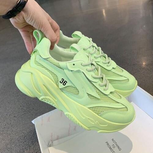 New Green Dad Chunky Sneakers Casual Vulcanized Shoes Woman High Platform Sneakers Lace Up White Sneakers Women Sapatos Feminina