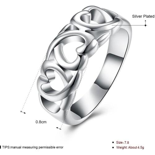 New 925 Sterling Silver Love Heart-Shaped Ring Heart-To-Heart Ring Female Engagement Party Wedding Fashion Charm Jewelry