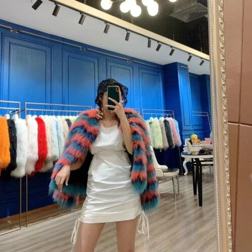 OFTBUY 2021 New Casual Striped Winter Jacket Women Real Fur Coat Natural Raccoon Fur Knitted Thick Warm Outerwear Streetwear