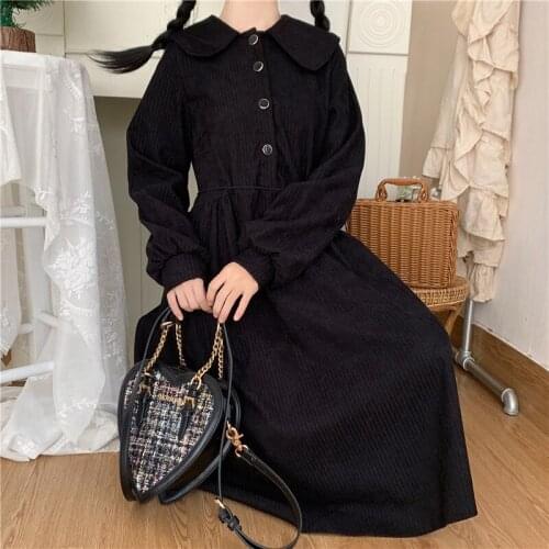 OLOMLB Harajuku Long-Sleeve Dress Japanese Style Soft Sweet Lantern Sleeve Clothing For Female 2021 Summer Loose A-Line Skirt