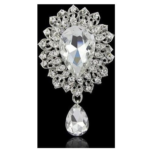 Wholesale 3 Inch Glass Brooch Wedding Bridal Party Prom Diamante Crystal Pins Vintage Silver