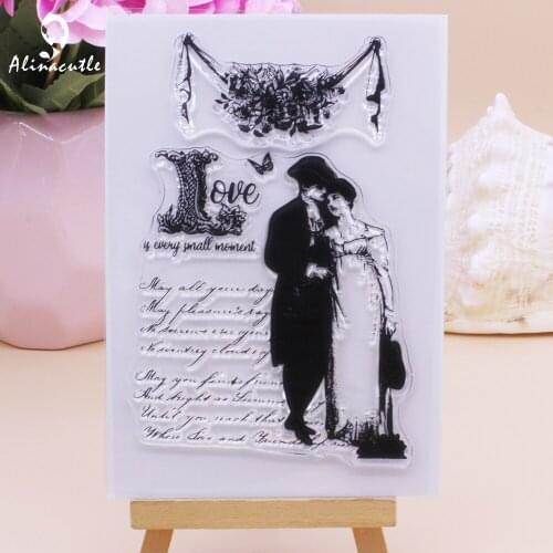 Alinacutle Clear Stamps Vintage Love Couple Scrapbooking Handmade Card Album Paper Craft Rubber Transparent Silicon Stamps