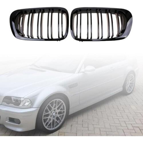 1Pair Grilles Dual Line Professional Gloss Black High Density 51138208685 / 51138208686 Grille for BMW E46 Two-door 99-02