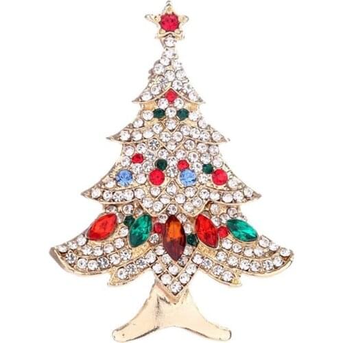 Christmas Tree Brooches for Women Colorful Rhinestone Fashion Jewelry Festival Gift Brooch Pins Coat Accessories