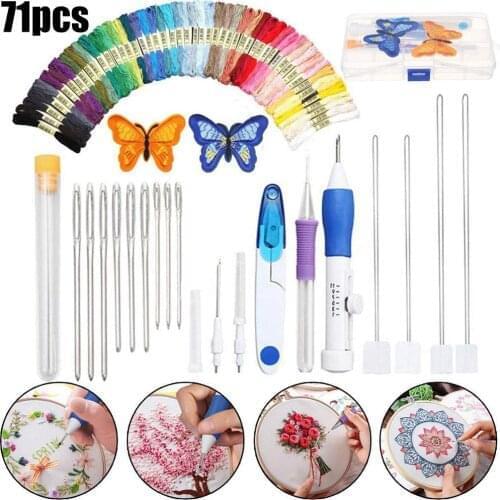 Embroidery Pen Magic Embroidery Pen DIY Crafts Magic Embroidery Pen Set DIY 3Interchangeable Punch Needle Sewing Accessories