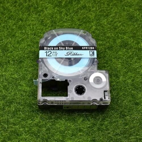 12mm*5m Black on Sky blue SFR12BK Compatible Epson KingJim Label Printers Satin Label Tapes Ribbon for Gifts Wrapping