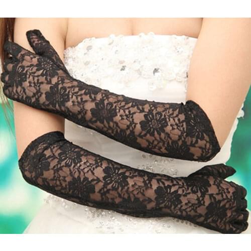 Sexy long gloves women black red white floral knitted lace gloves mittens lace gloves for formal party or club