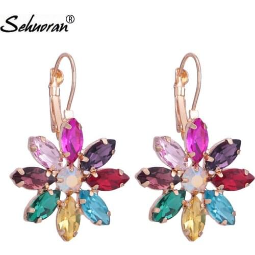 Sehuoran Oorbellen Stud Earrings For Woman Crystal Flower Stud Earrings Women Fashion Jewelry Lady Party Gift Factory Wholesale