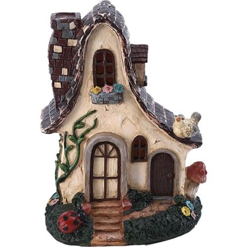 Fairy House Large Rustic Miniature Garden Villa Cottage Resin Fairy Garden Decor Miniature Woodland Gnome Hut House Dwellings