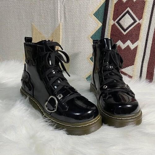 Sweet Lolita Shoes Vintage Round Head Flat Platform Shoe Thick Bottom Women Pu Cute High Top Kwaii Martins Shoes Loli Cosplay