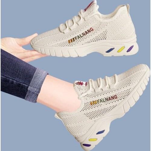 Comfortable and Breathable Casual Sports Shoes Womens New Thick-soled Shock Absorption Flying Shuttle Mesh Casual Shoes