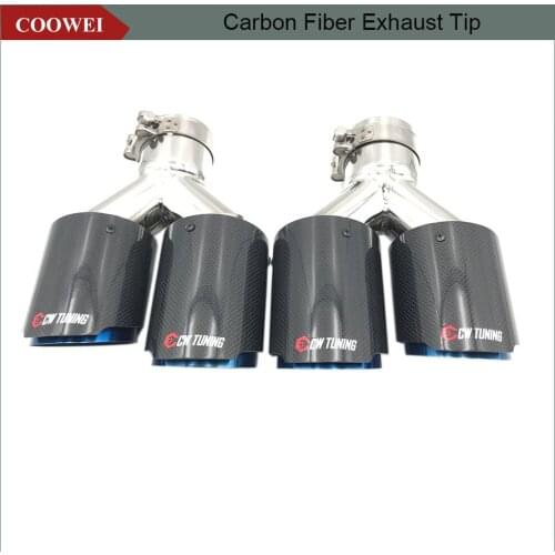 2PCS Universal Dual Glossy Carbon Fiber Exhaust Tip Blue Modified Exhaust Pipe Glossy Fiber Cover Muffler Tip For Car