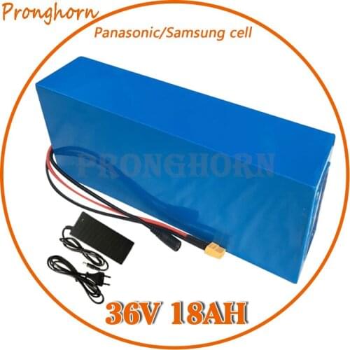 High Power 1000W 36V 18AH Electric Bike Battery use Panasonic/Samsung cell 36V 18AH PVC Lithium Battery with 30A BMS 2A Charger