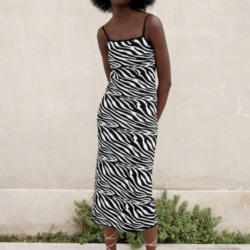 ZA Summer Women Knitted Dress Bandage Loose Dress LadyZebra Pattern Printed Dress Elegant Girls Backless Fashion Causal Outfits