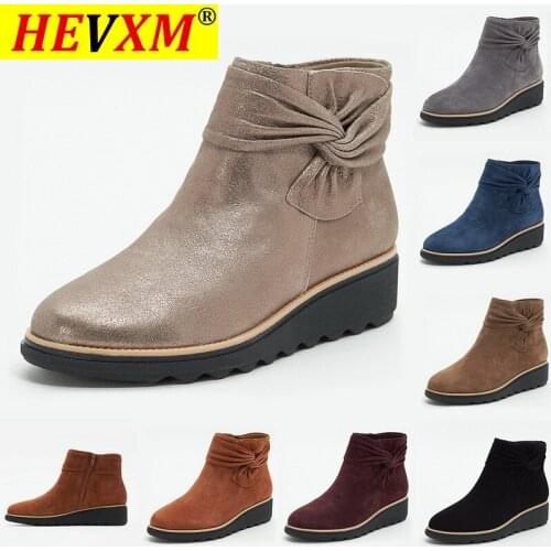 Women Ankle Boots Low Heel Wedges Shoes Woman Autumn Winter Warm Sweet Bowties Shoes Chaussures Femme Zapatos Mujer Sapato