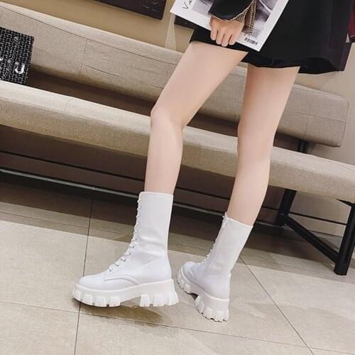 Short boots women Autumn High heels boots Ladies shoes fashion Round toe Side Zipper Thick bottom Mid-Calf boots