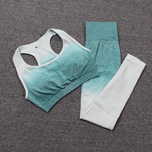 Seamless Yoga Set Women Gym Set Workout Clothes Fitness Clothing Sportswear Sports Suit Ombre Sports Bra And High Waist Leggings