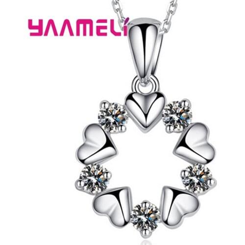 Hot Sale Female Necklaces Women 925 Sterling Silver Jewelry Charming Flower Heart Loop Circle Pendant Cubic Zircon Choker Collar