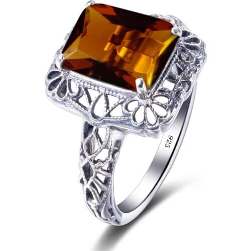 Vintage 7.5ct Amber Ring For Women Real Sterling Silver 925 ,Victorian Intricate Filigree Engagement Valentines Day Easter Anni