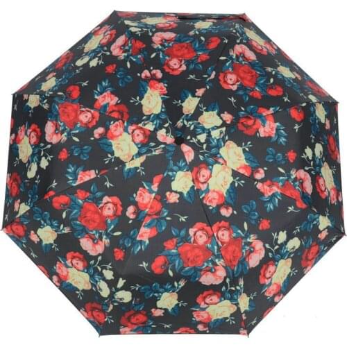 Women sunny and rain umbrella three fold black coating sunscreen anti-ultraviolet parasol reinforced windproof strong umbrella