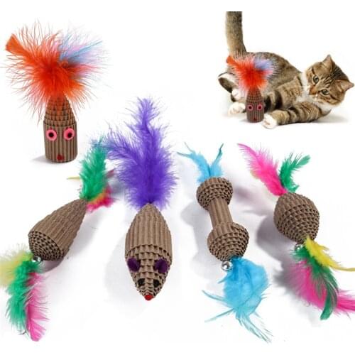 1Pcs Pet Corrugated Paper Toy with Catnip, Cat Scratching Toys Pet Feather Funny Toys Cats Scratcher Teasing Paper Mouse