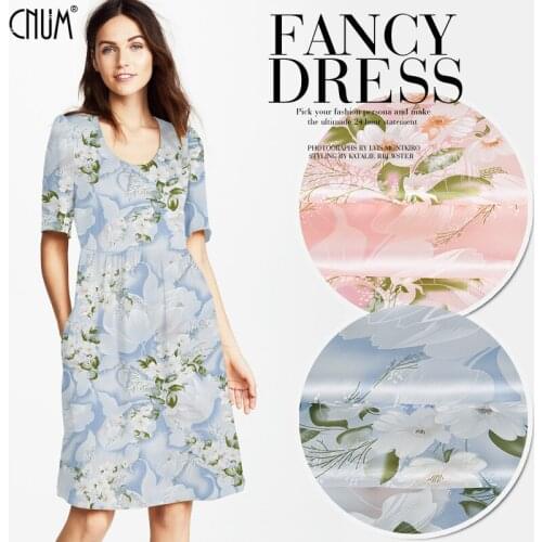 CNUM SS071 100% Natural Silk Satin/ Sakura, Pink & Blue/ Silk Fabric Medium / Width 1.25yd Thickness 16.5mm