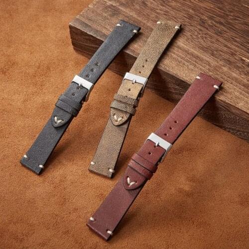 18mm 19mm 20mm 21mm 22mm Smart Watches Band Small Broken Grain Head Layer Cowhide Strap Leather