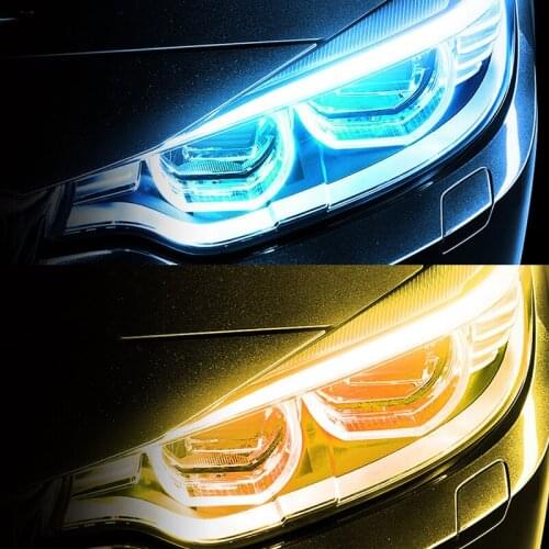 2pcs LED DRL Car Daytime Running Light Flexible Waterproof Strip Auto Headlights White Turn Signal Yellow Brake Flow Lights 12V