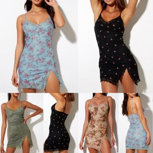 2021 New Womens Dress, Sexy Sleeveless Print Split Sling Dress for Party Travelling Dating Vacation Shopping