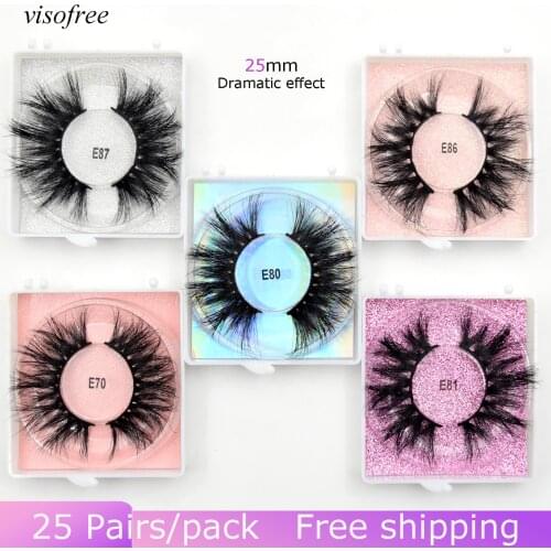 25 pairs/lot 25mm Lashes 3D Mink Eyelashes Handmade Dramatic Lashes Mink Full Volume False Eyelash Makeup cilios visofree lashes