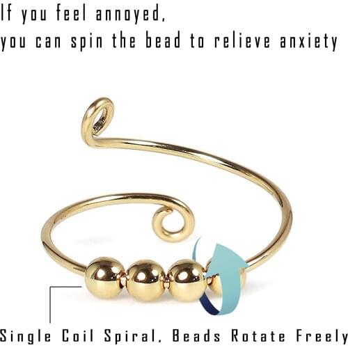 Anti-stress Anxiety Spinner Fidget Ring for Women Men Thumb Pinky Adjustable Anti Worry Minimalist Ring with 4 Beaded #JH9F-39S