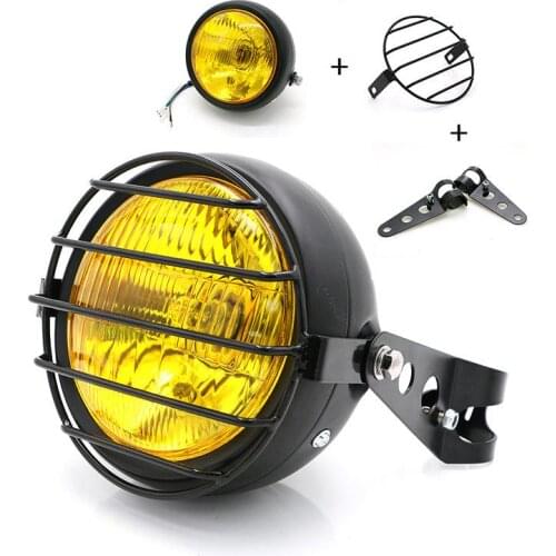 35W 6.5" Motorcyle Metal Grid Retro Front Headlight With Brackets Mask Cover Headlamp For Harley Cafe Racer Honda CG125 GN125
