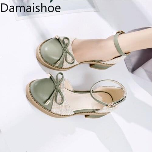 Chunky Heel Closed Toe Sandals Female Student 2021 Summer Female Net Red Middle Heels Versatile Single-Layer Shoes Low-Cut Shoes