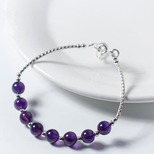 High Quality Purple Crystal Amethyst Real 925 Sterling Silver Womens Bracelet Fine Jewelry Gift for Girlfriend YBR208