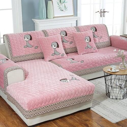 Sofa Cover Cushion Cover 45x45 European Style Sofa Cover Plush Embroidered Cushion Cover Anti-Slip Universal Jacquard Sofa Cover