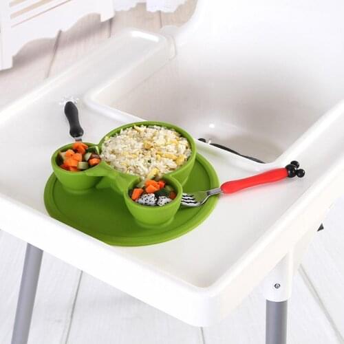 Childrens Dinner Plate, Baby Silicone Dinner Plate, Cute Grid Tableware, Through Smiley Dinner Bowl