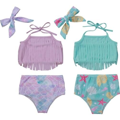 Baby Swimwear For Girls Solid Tassels Vest+mermaid Girls Swimwear Swimsuit Beachwear Set Praia Infantil Детский Купальник