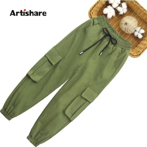 Big Girls Cargo Pants Solid Color Trousers Girl Casual Style Pants Kids Spring Autumn Kid Clothes 6 8 10 12 14