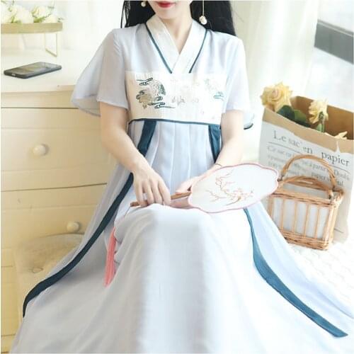 Chinese Style Hanfu for Women Fashion Floral Printing High Waist Vintage Long Dresses Loose Thin Dance Dress Performance Clothes