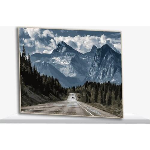 DIY Oil Painting By Numbers Road And Distant Mountains Mighty And Awe-inspiring For Office Decoration Modern