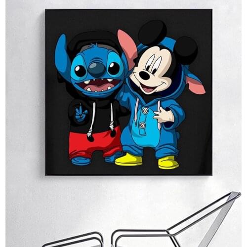 Disney Anime Canvas Painting Mickey and Stitch and Winnie Posters and Prints Wall Art Pictures for Living Room Home Decoration