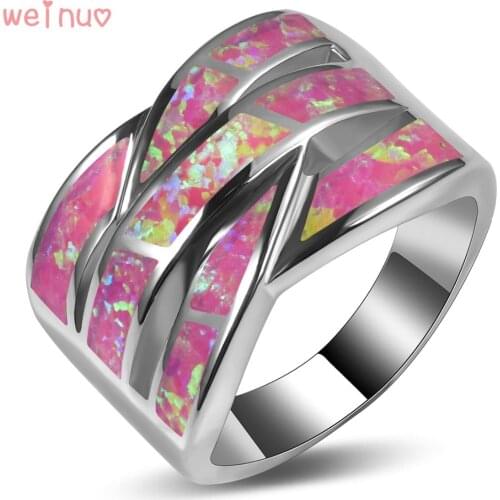 Weinuo Pink Fire Opal Ring 925 Sterling Silver Top Quality Fancy Jewelry Wedding Ring Size 5 6 7 8 9 10 11 A314