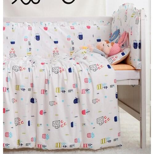 7PCS full Set Cartoon Baby Bedding Set Crib Set Clouds Toddler Crib Bed Liner Baby Bed Set,(4bumper+sheet+duvet +pillow)