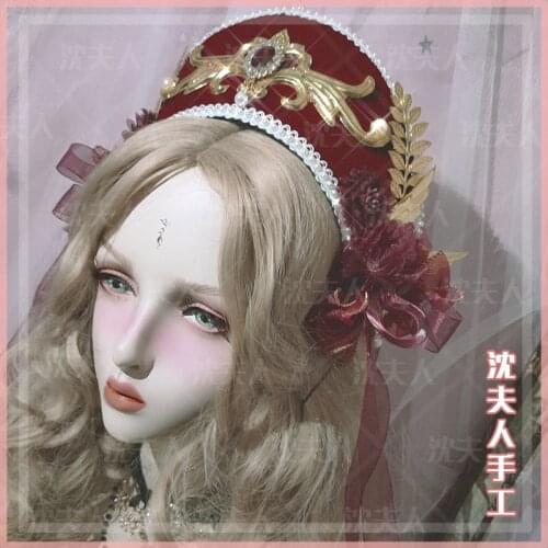 Lolita hand-made lolita Virgin hair crown Tudor crown headband crown retro Cosplay Gothic Lolita Pearl Chain Court Retro Crown