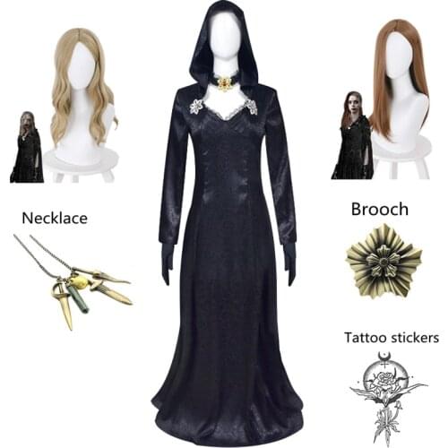 Bela Cassandra Daniela Cosplay Costume Lady Dimitrescu Madam Dress Uniform Necklace Biohazard Vampire Tattoo Brooch Halloween