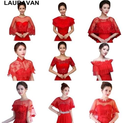 Bridal Bolero Red Lace Tulle Elegant Fashion Collar Sleeve Boleros Cropped Shrug Shawl Wedding Accessories Jackets Bridal Wraps