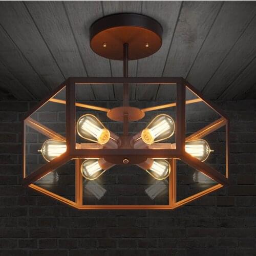 American industrial retro style creative Cafe restaurant light bar Hexagonal glass ceiling lamp
