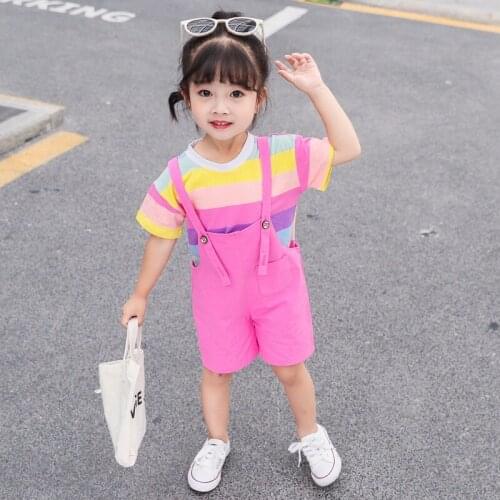 Baby Girl Summer Clothes Rainbow Striped T-Shirt + Bib Shorts Suit Newborn Girl Casual Furniture Clothing
