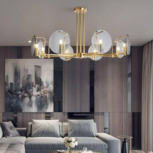Postmodern chandelier all copper nordic crystal simple living room dining room bedroom study chandelier American lamp