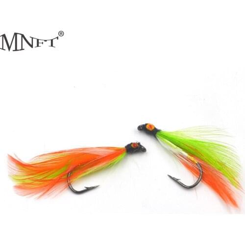 MNFT 10PCS 4# High-carbon Steel Barbed Fish Hook Fishing Fake Bait Salmon Feathers Fly Tying Lures